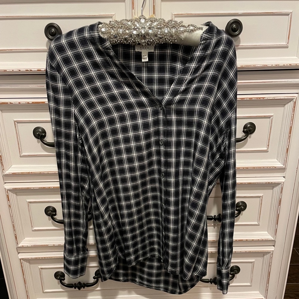Joie long sleeve black and white checkered top